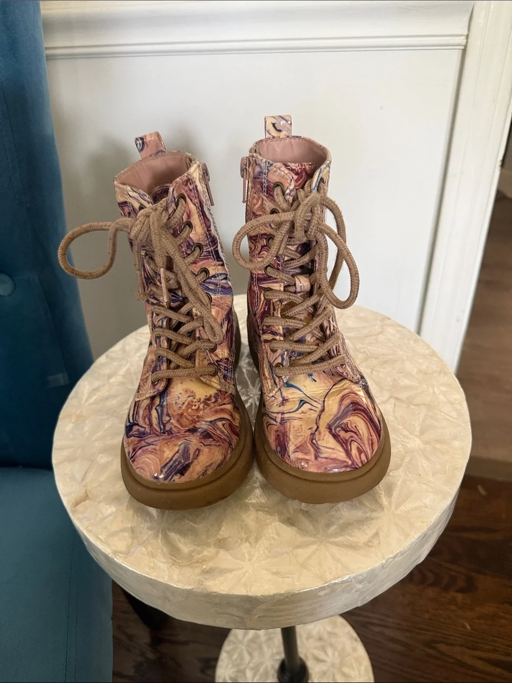 Madden Girl Marbled Pink and Purple Lace-Up Combat Boots